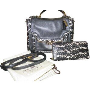 COACH Madison Two Tone Python Embossed Exotic Leather Sadie Handbag & Wallet Set